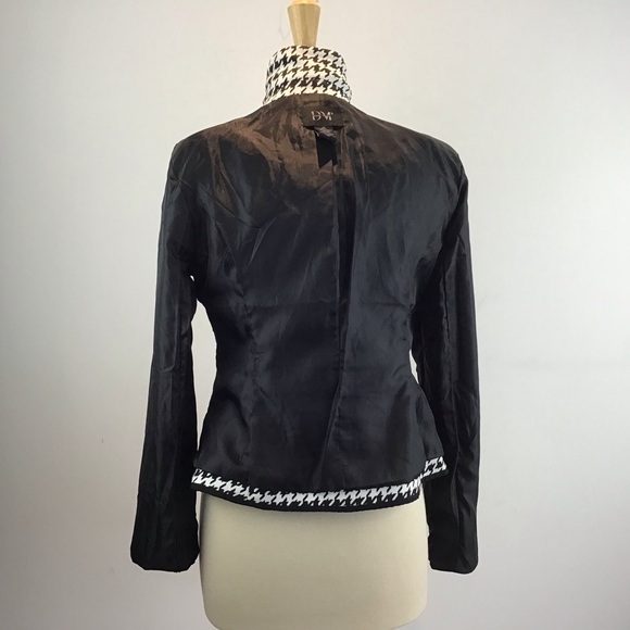 Black/White houndstooth lined knit one button black trim Donna Moore jacket M - Picture 7 of 11
